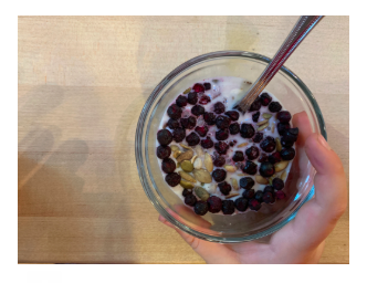 Freeze dried blueberries, pumpkin seeds and sunny seeds in a bowl as "cereal" for my little boy.