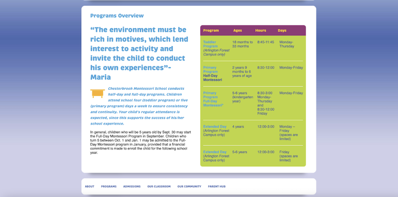 Chesterbrook Program Information Before