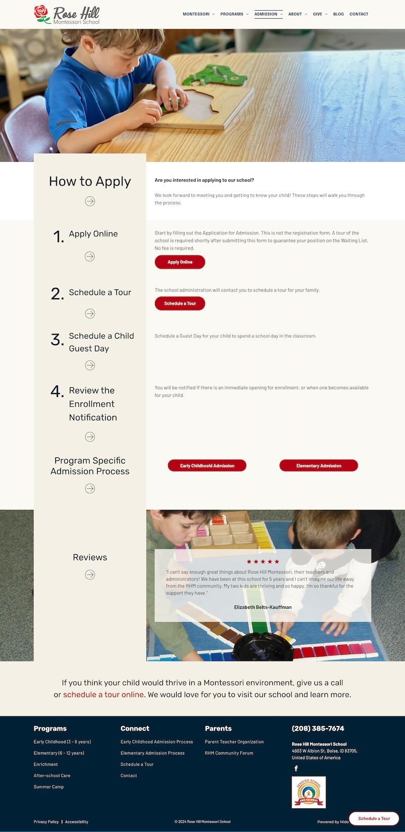 Rose Hill new admissions page