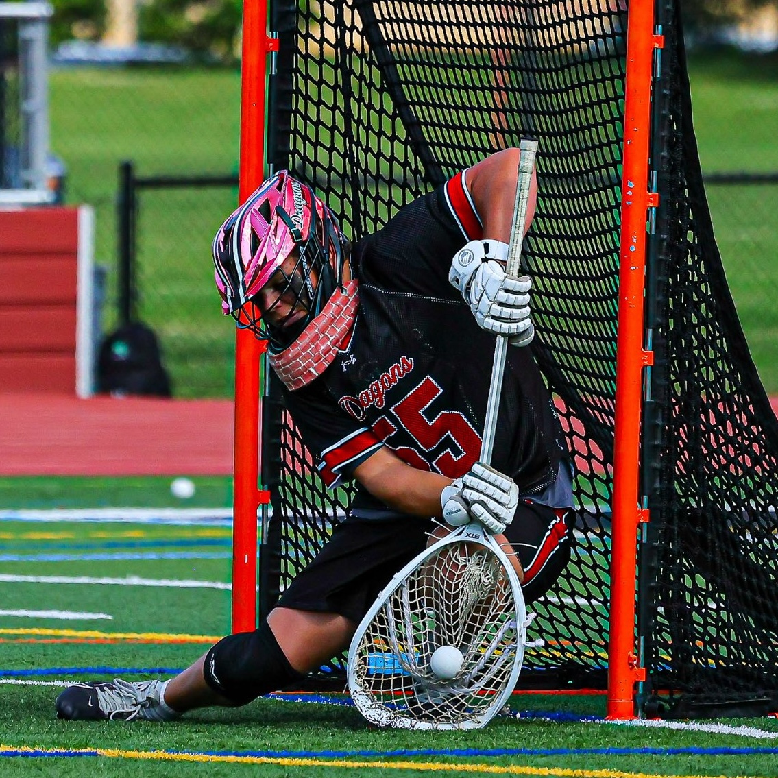 Youth lacrosse goalie team huddle