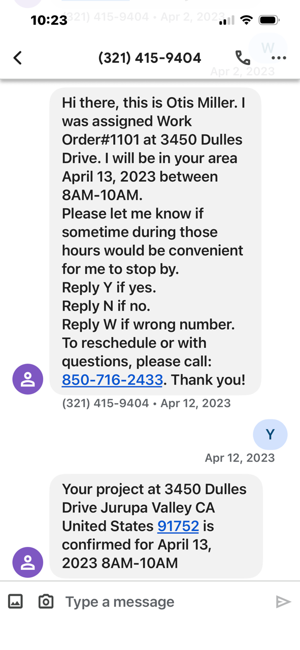 Real VendorLoop text scheduling conversation