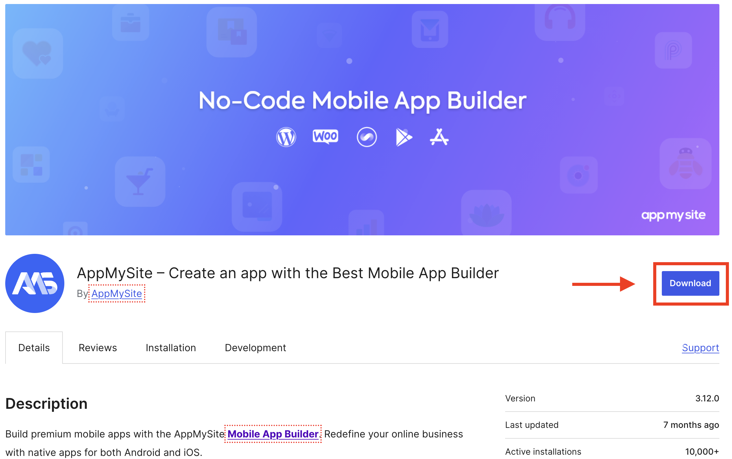 AppMySite WordPress plugin installation