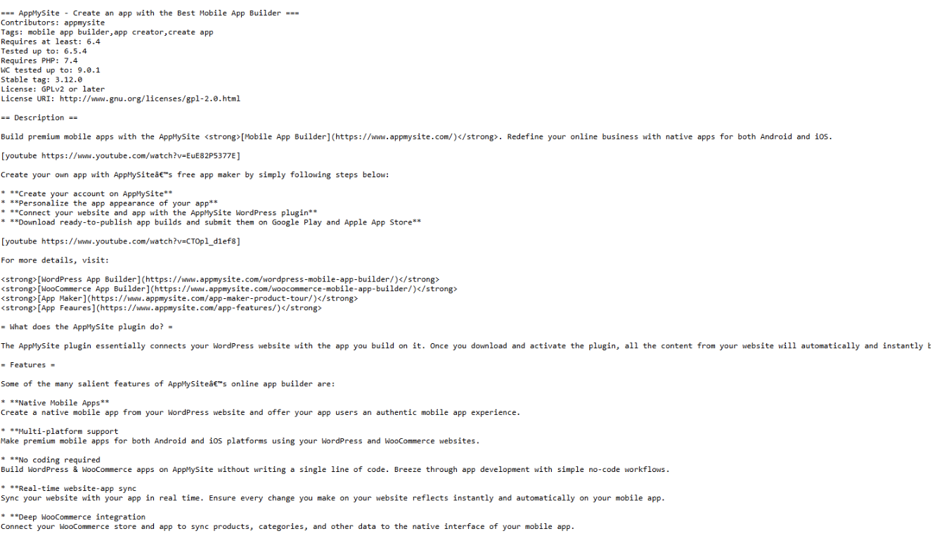 WordPress README plugin configuration