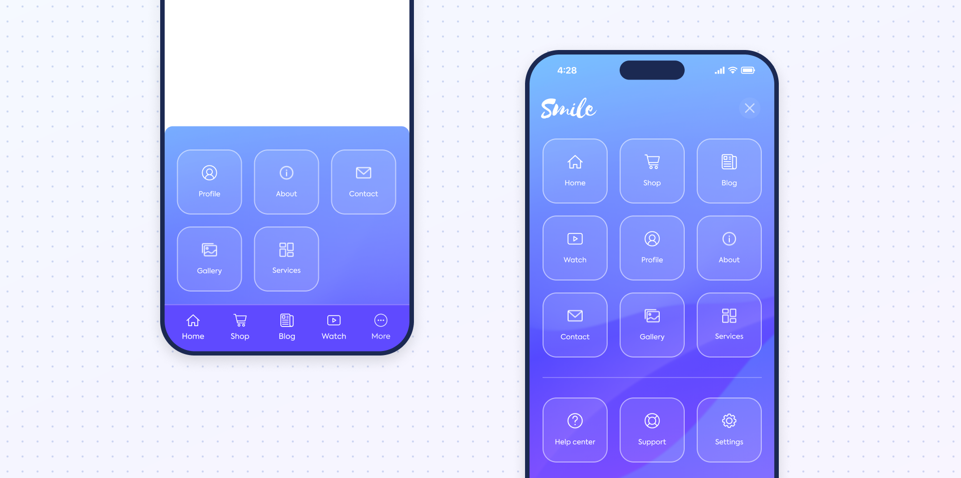 Mobile app navigation settings overview