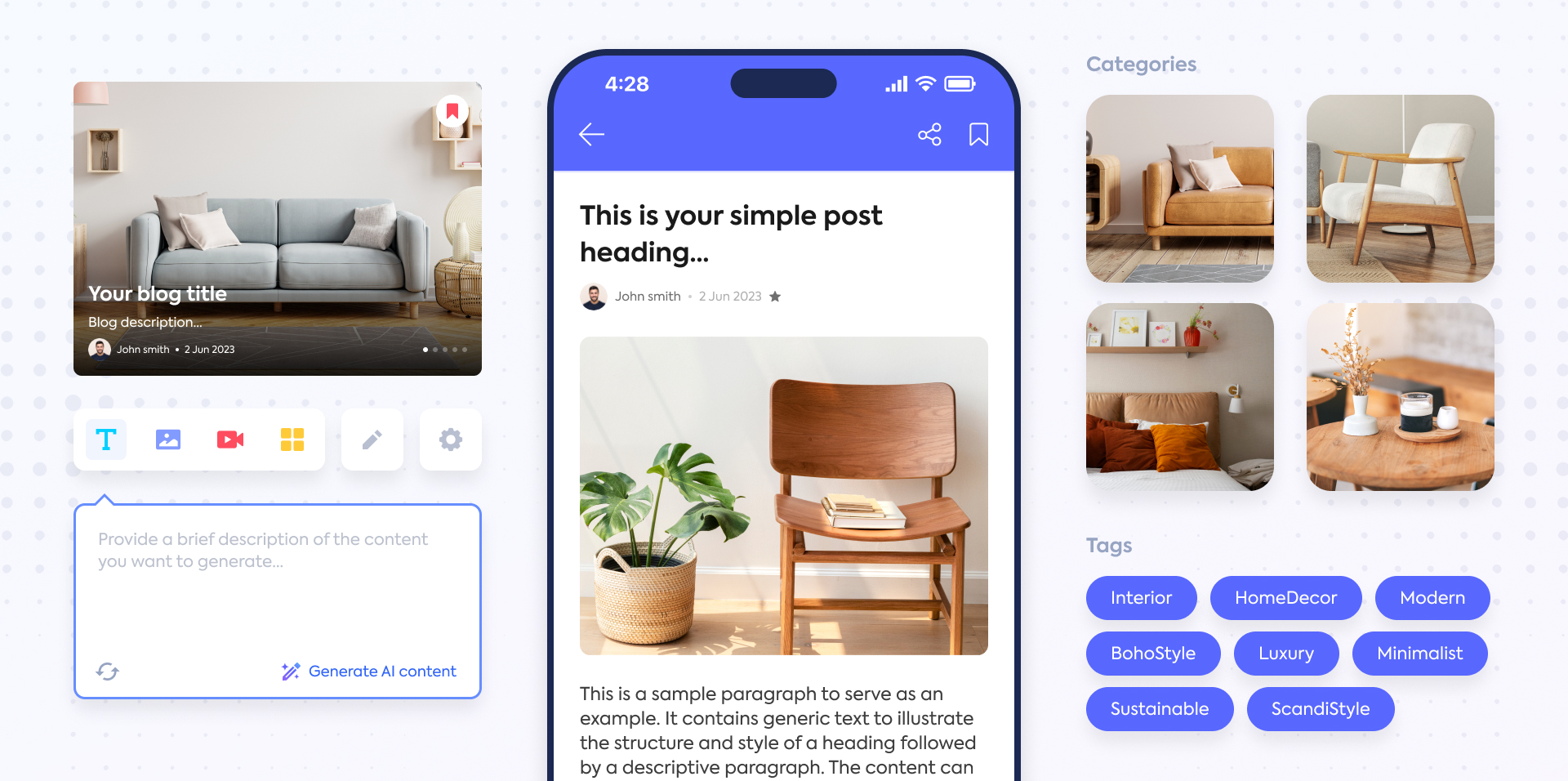 Mobile app posts section overview