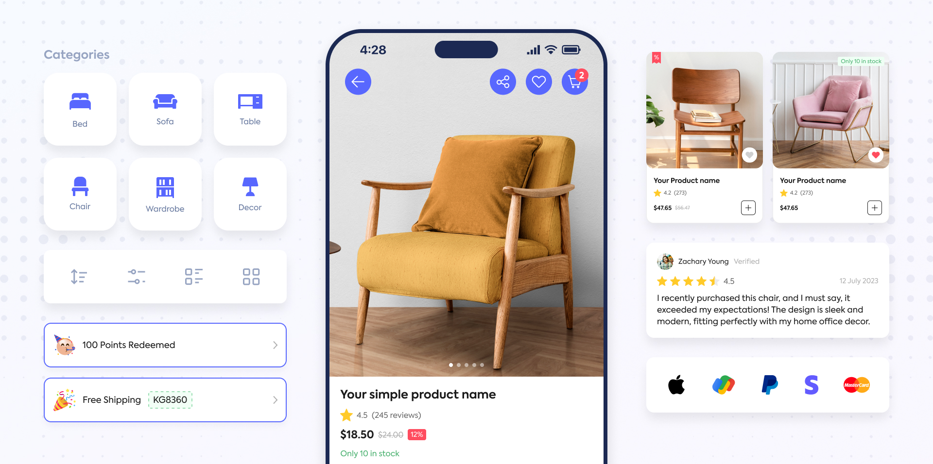 Mobile app products section overview