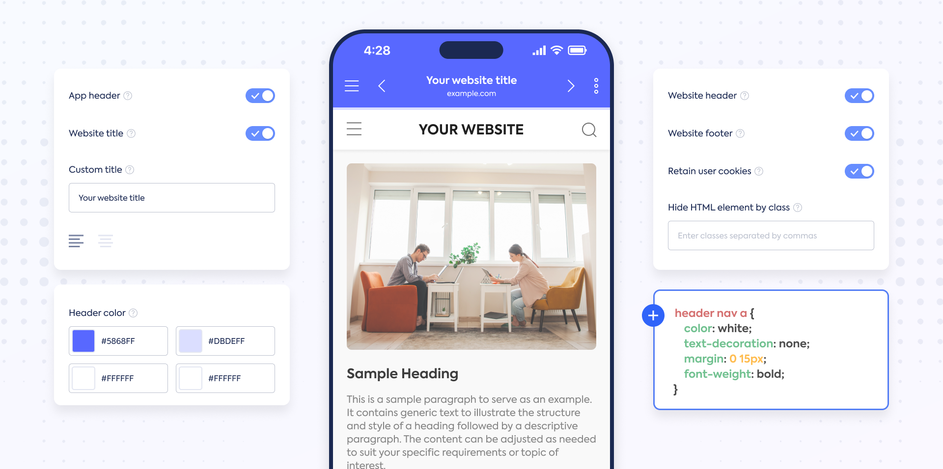 Web view configuration in mobile app