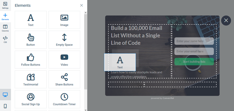 Widget elements panel