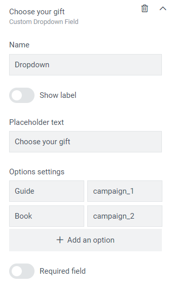 Radio button field options