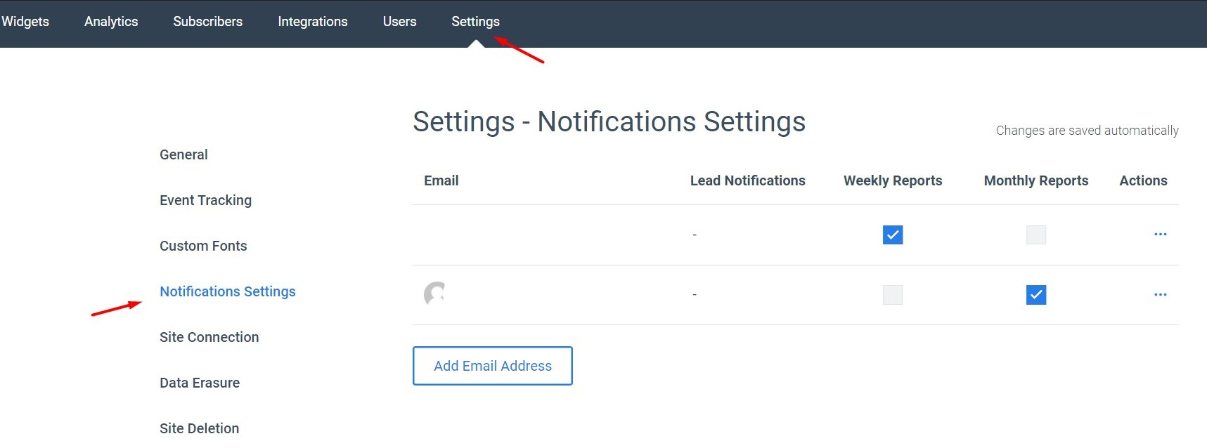 Notification settings