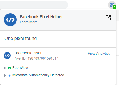 Facebook Pixel Helper verification