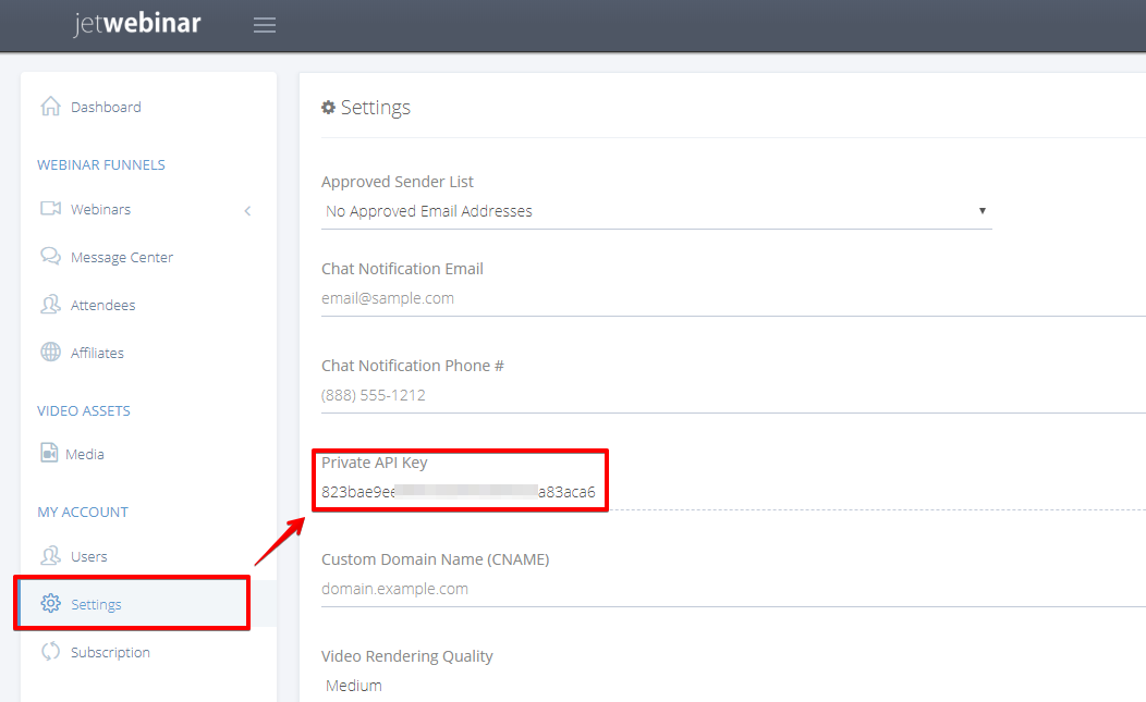 JetWebinar API key
