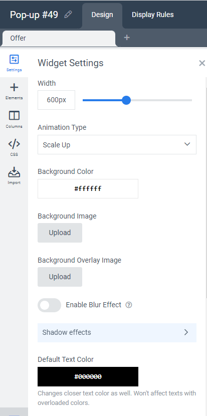 Pop-up settings