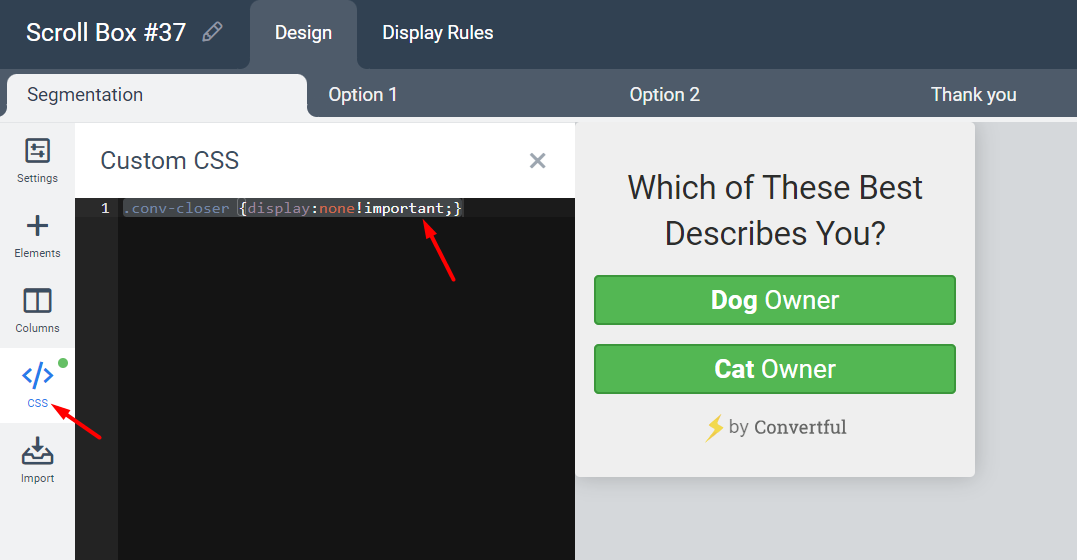 Floating bar/scroll box close button
