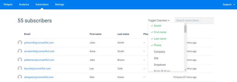 Subscribers list