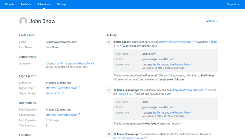 Subscriber detail view