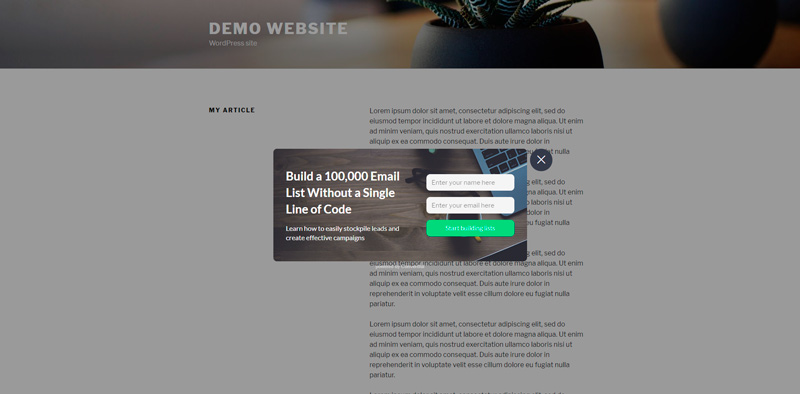 Pop-up widget example
