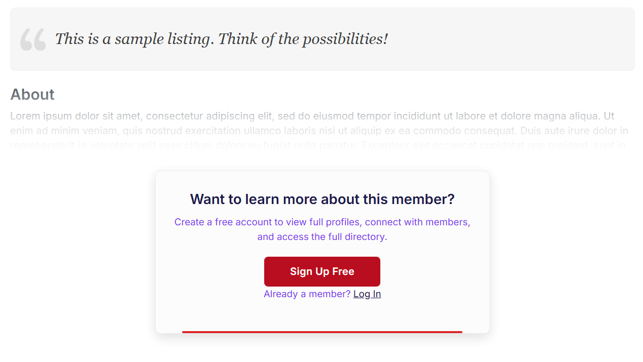 Cutoff and Fade mode — profile fades out after the About section with a sign-up CTA card below