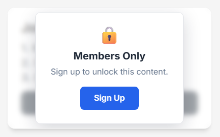 Paywall mode — Members Only overlay with lock icon and sign-up button