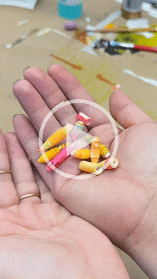 video clips of handmade beads, paper making, painting
