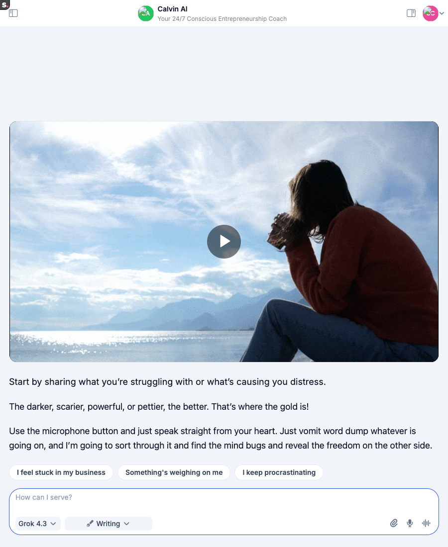 Bot welcome screen with intro text and pill-shaped opening messages