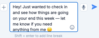 Chat composer with a wrapped message — the emoji button stays clear of your text
