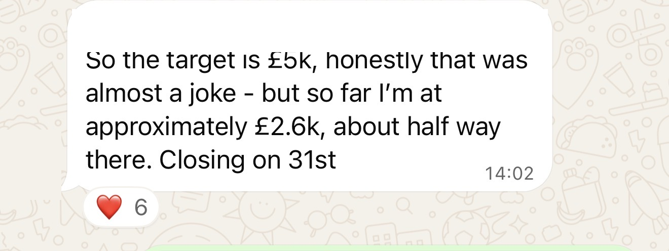 Member win: halfway to a £5k target