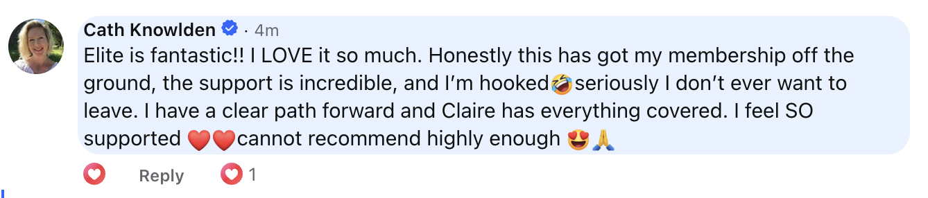 Cath Knowlden: Elite is fantastic, the support is incredible, I feel so supported, cannot recommend highly enough