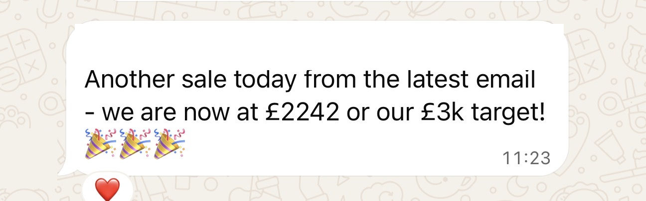 Member win: another sale, now at £2242 of a £3k target