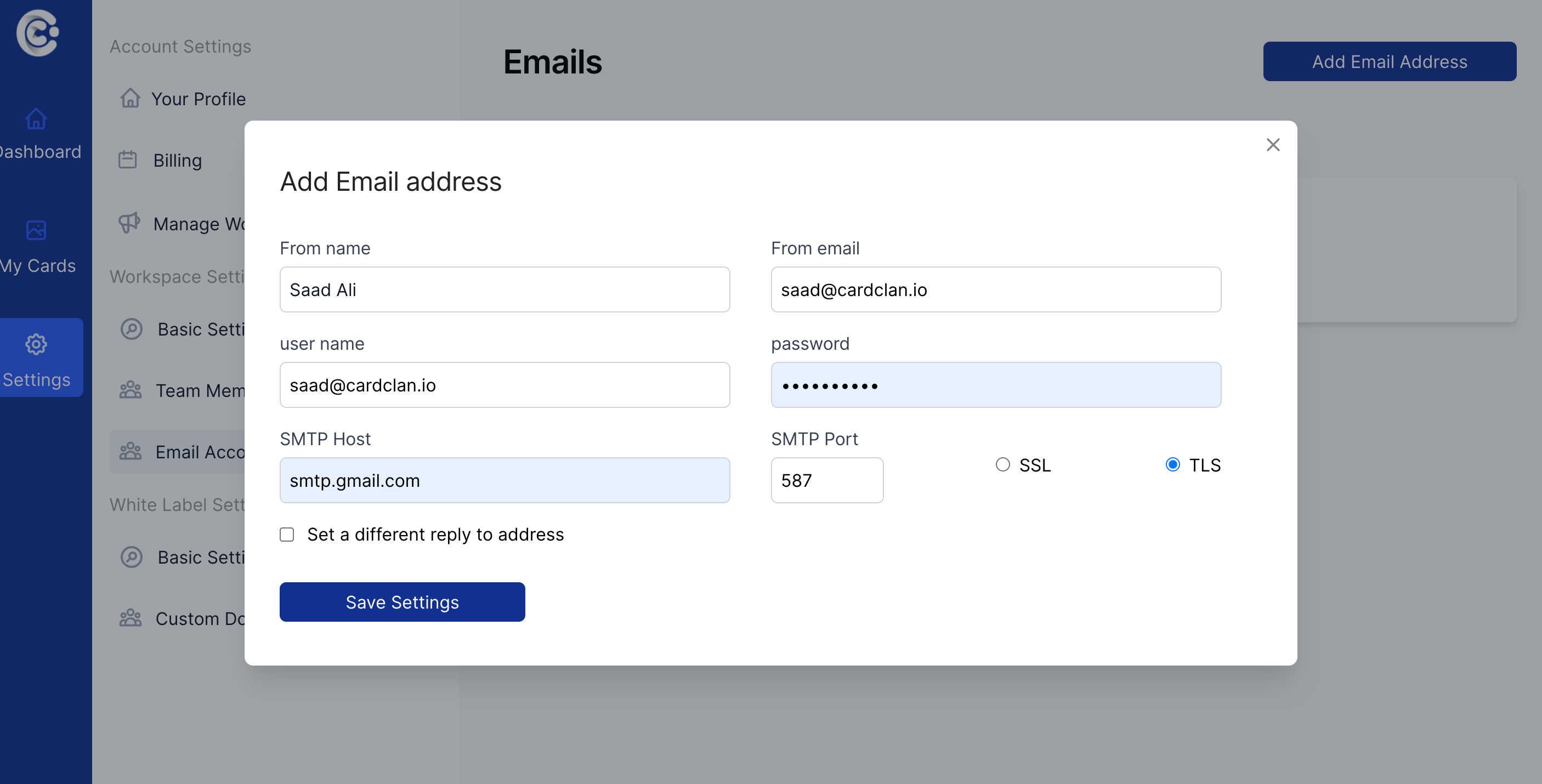 Email Account Form Email Account Form