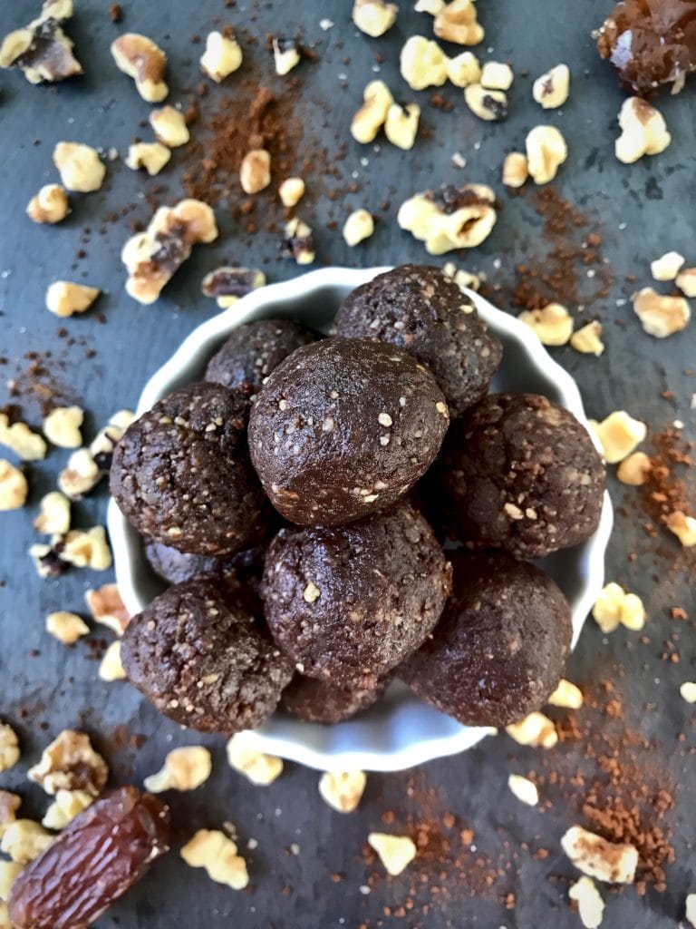 Salted chocolate coffee no-bake energy balls