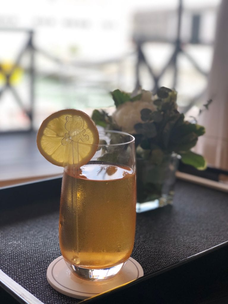 Vanilla bourbon iced tea in Maldives St. Regis lounge 