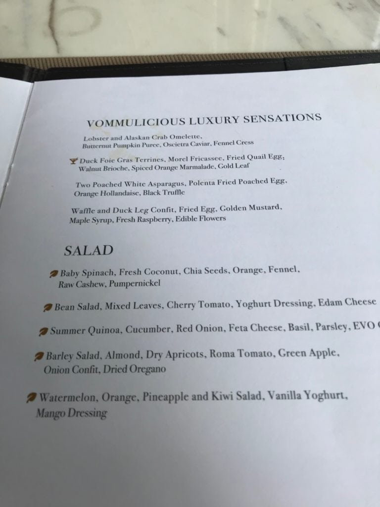 Alba breakfast menu st regis maldives