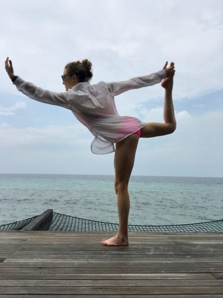 st. regis maldives, dancer pose, yoga