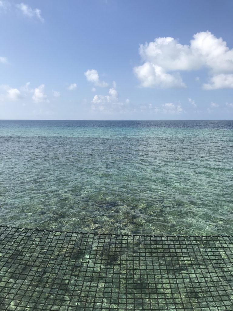 view of the water outside of our over the water villa in st regis maldives