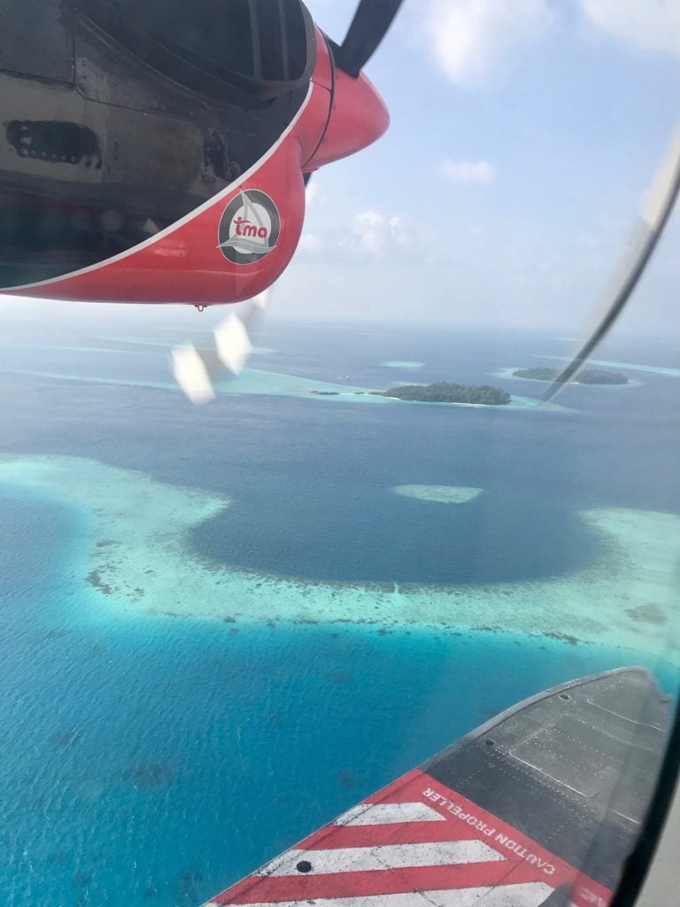 view of Maldives from sea plane