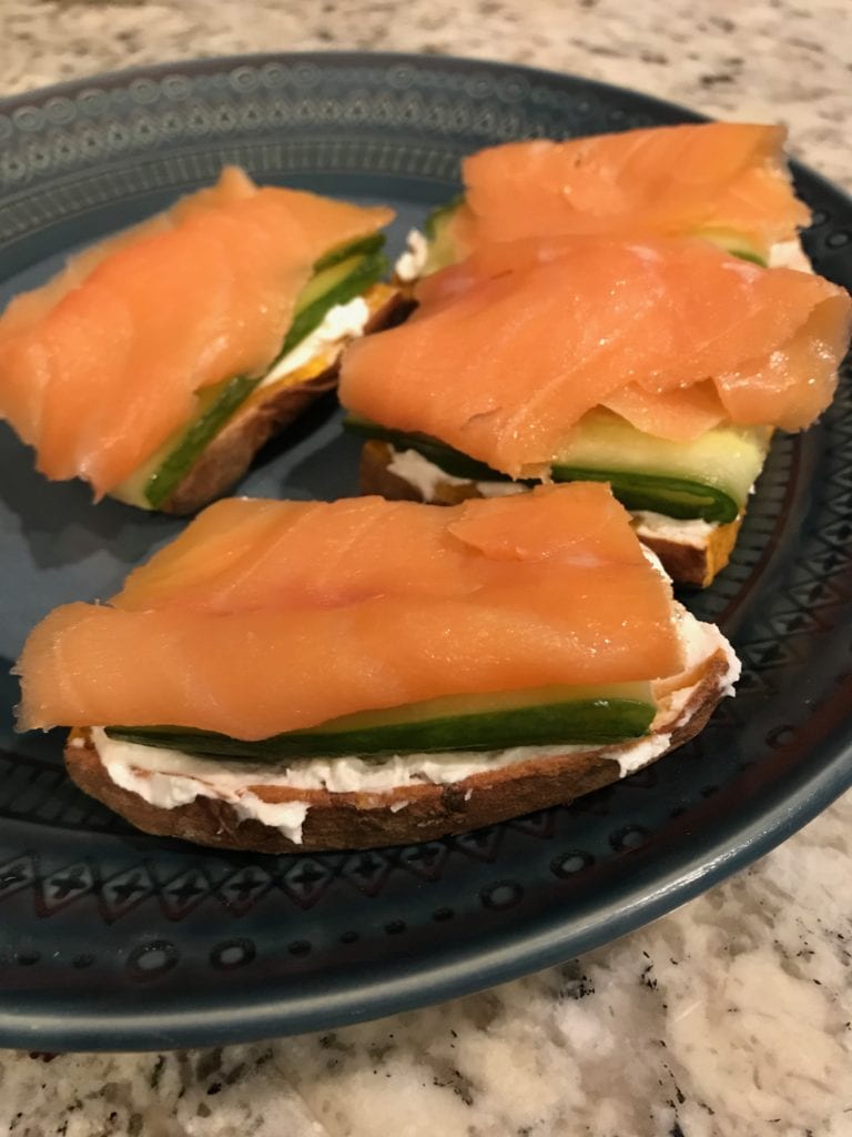 sweet potato cucumber goat cheese and smoked salmon stacks