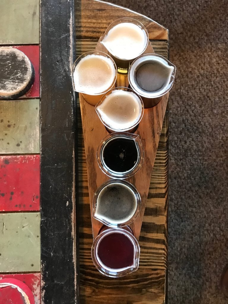 beer flight at beer lab, beakers