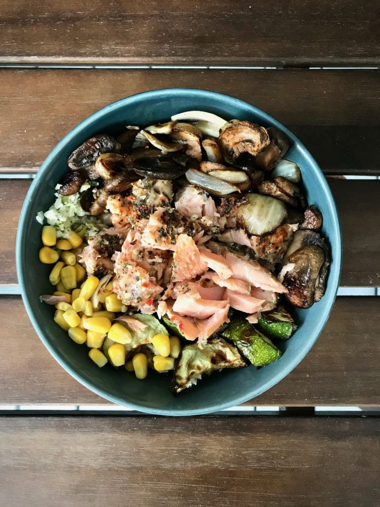 salmon and vegetable bowl