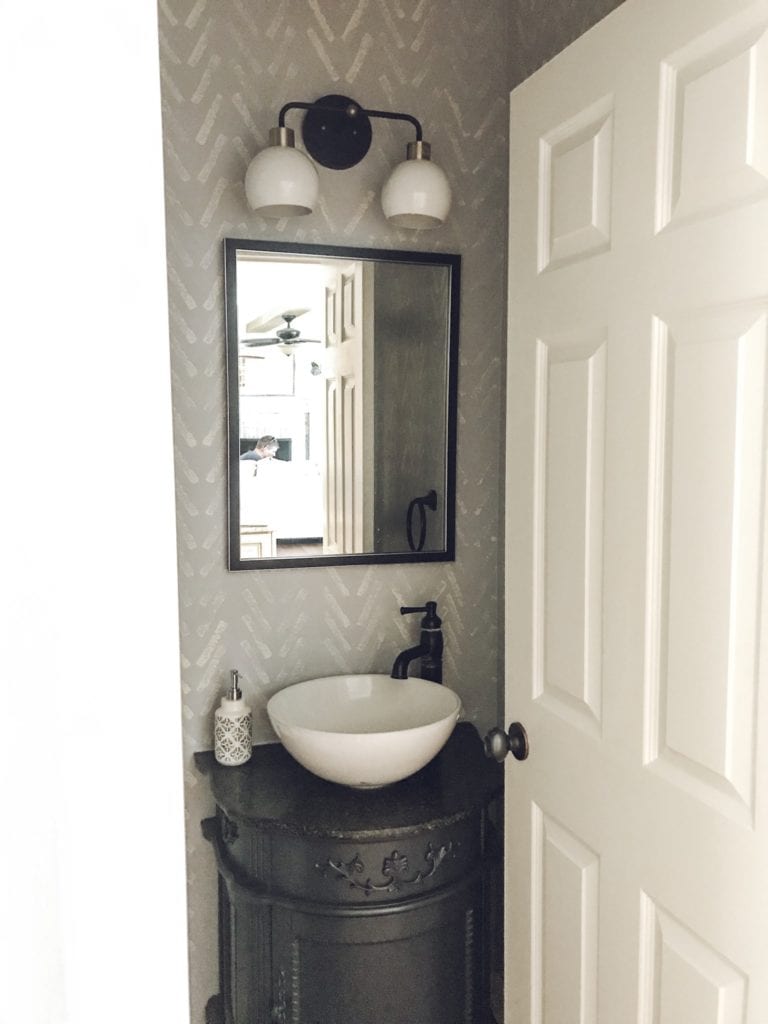 faux wall paper bathroom makeover 