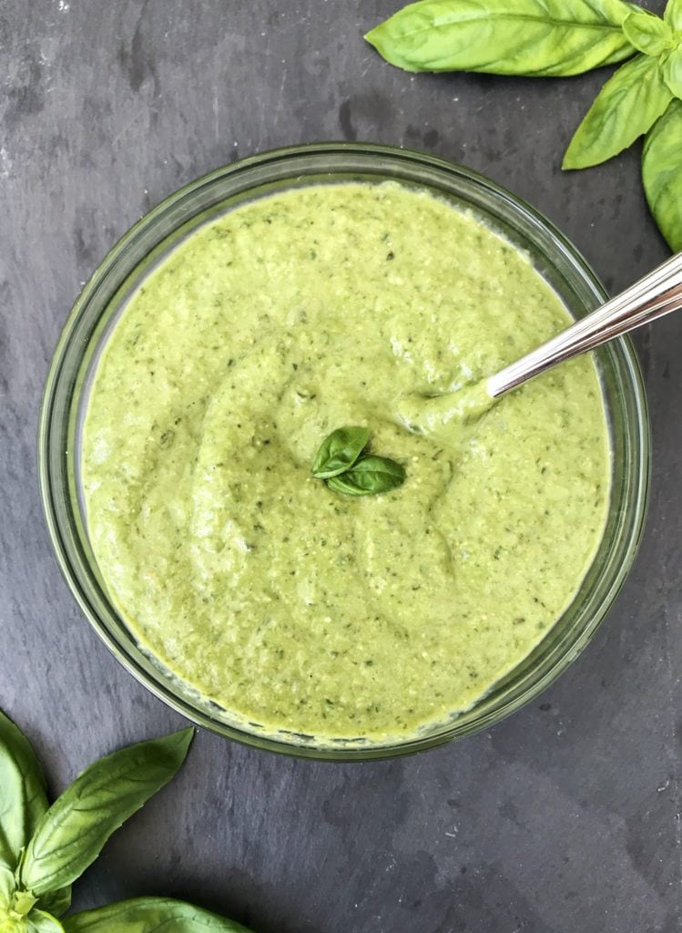 lightened up creamy vegan avocado pesto