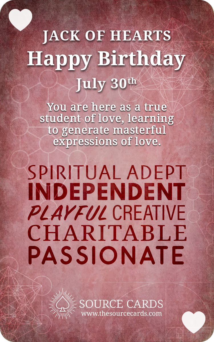 July 30th Birthday Jack of Hearts - The Source Cards