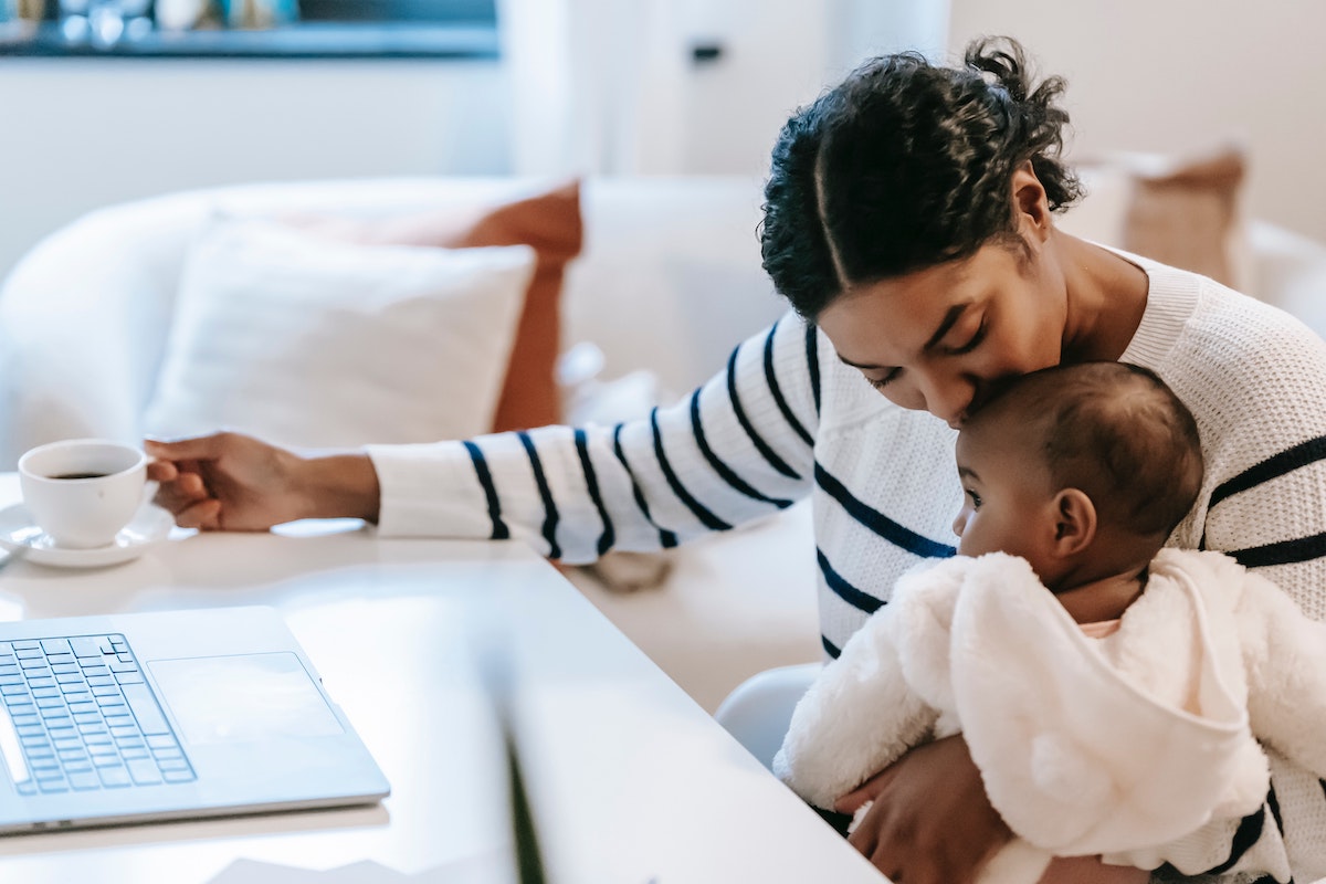 mother and child with laptop