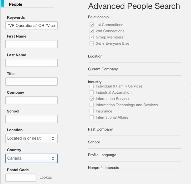 Screenshot of LinkedIn search people results