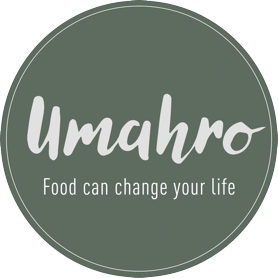 UMAHRO • DU KAN SPISE OG LEVE DIG SUND OG RASK • FOOD CAN CHANGE YOUR LIFE logo