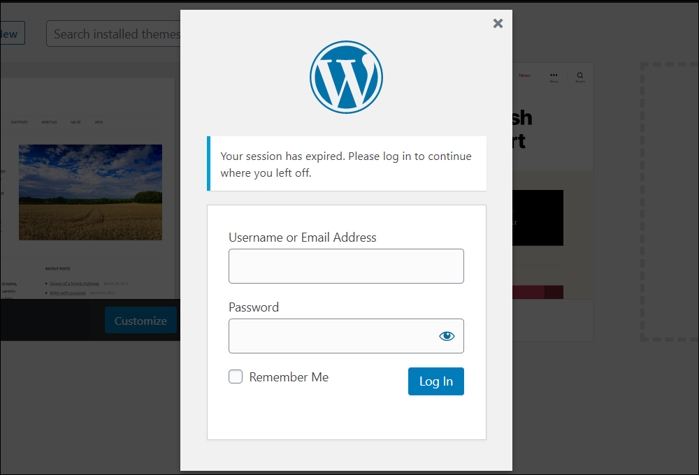 Expired WordPress sessions require logging in again