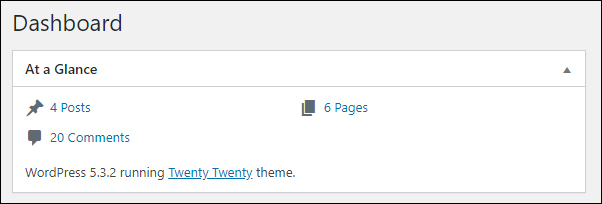 WordPress Dashboard 'At a Glance' section