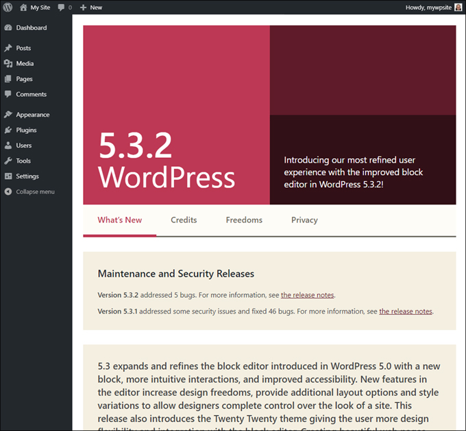 WordPress version update information.