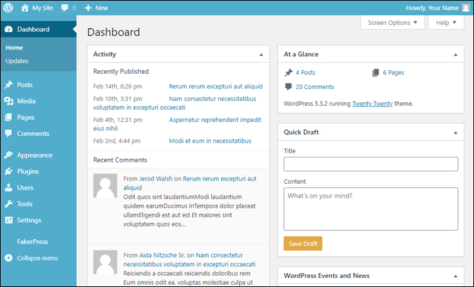 Dashboard with new admin color scheme.