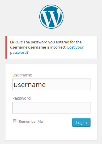 Error - the password you entered for username is incorrect.
